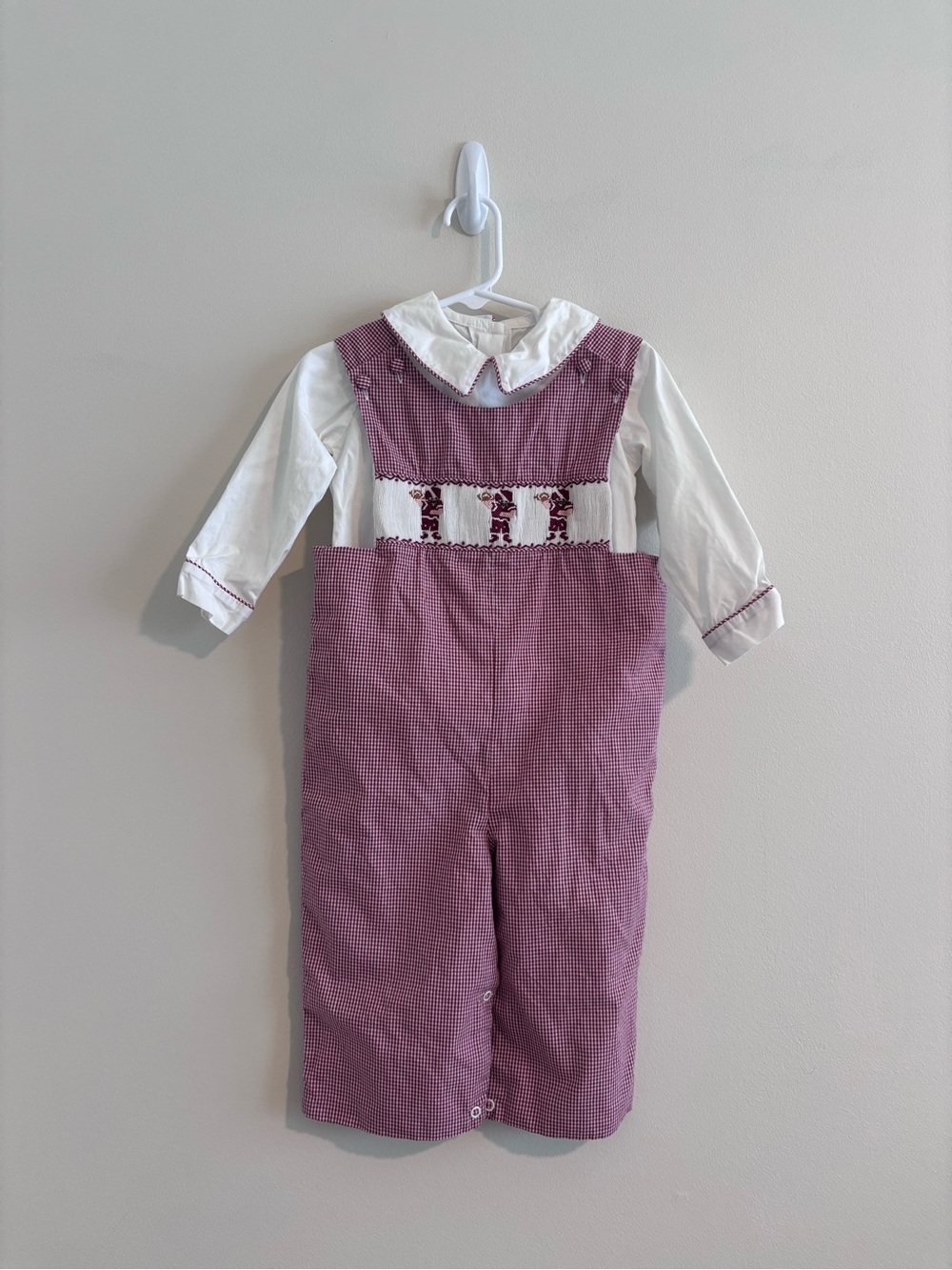 Toddler Red Gingham Football Smocked Overalls